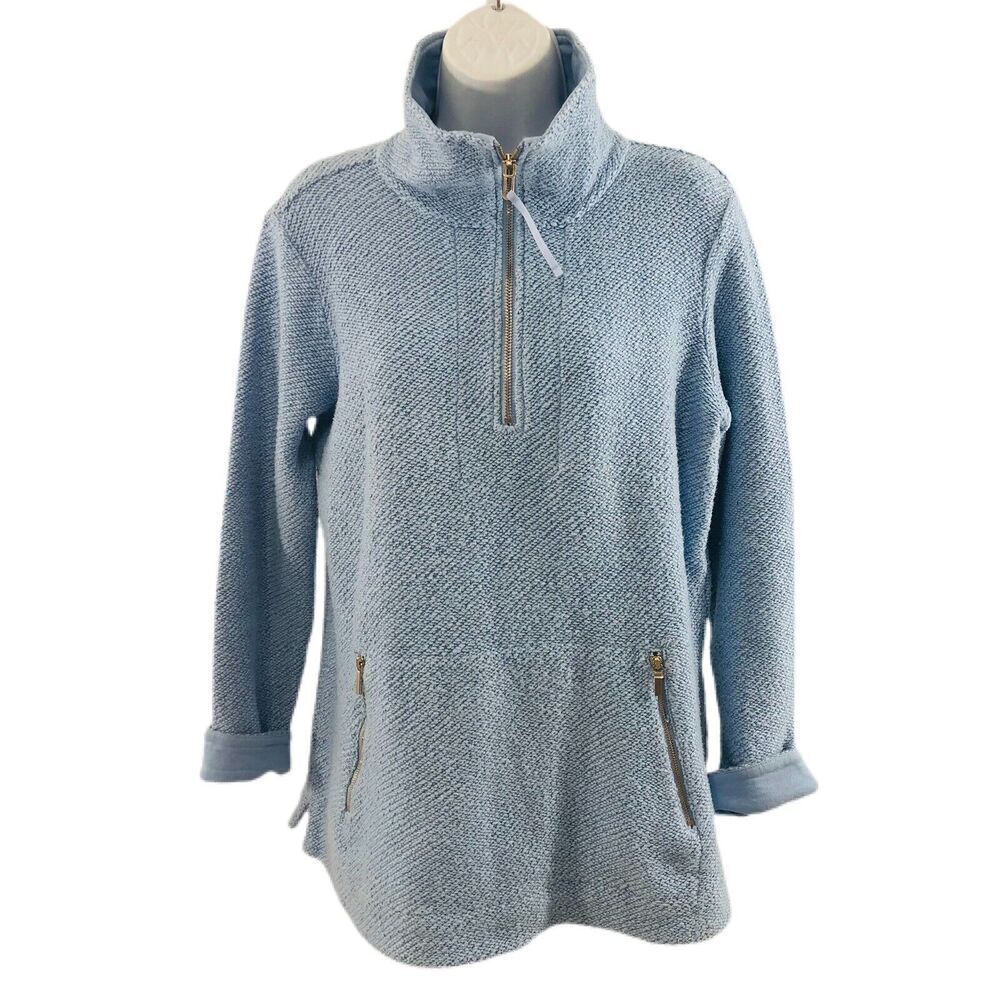 Soft Surroundings Women’s Sz M Pullover Sweater Blue Size M Quarter Zip Pockets